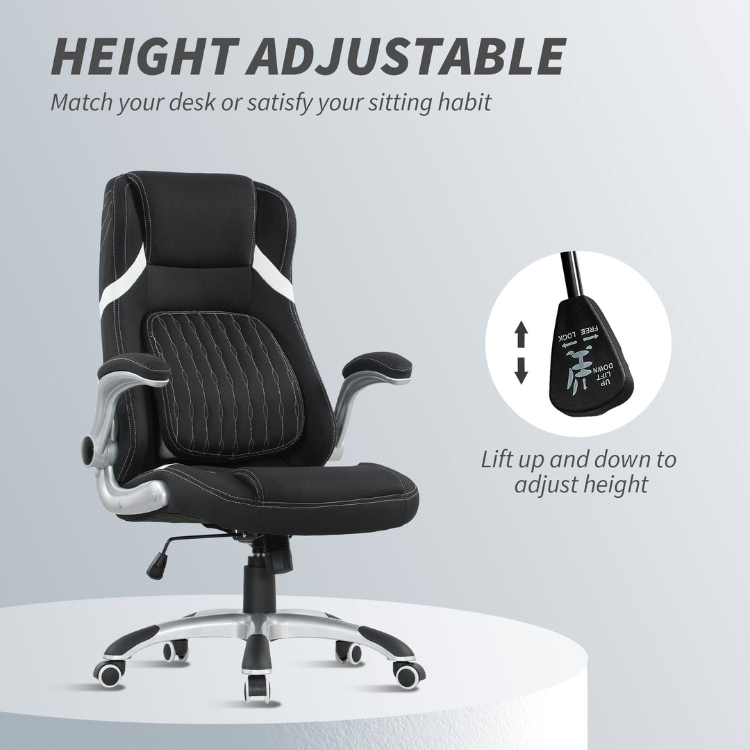 Linen-Look Office Chair, with Adjustable Height and Tension - Black