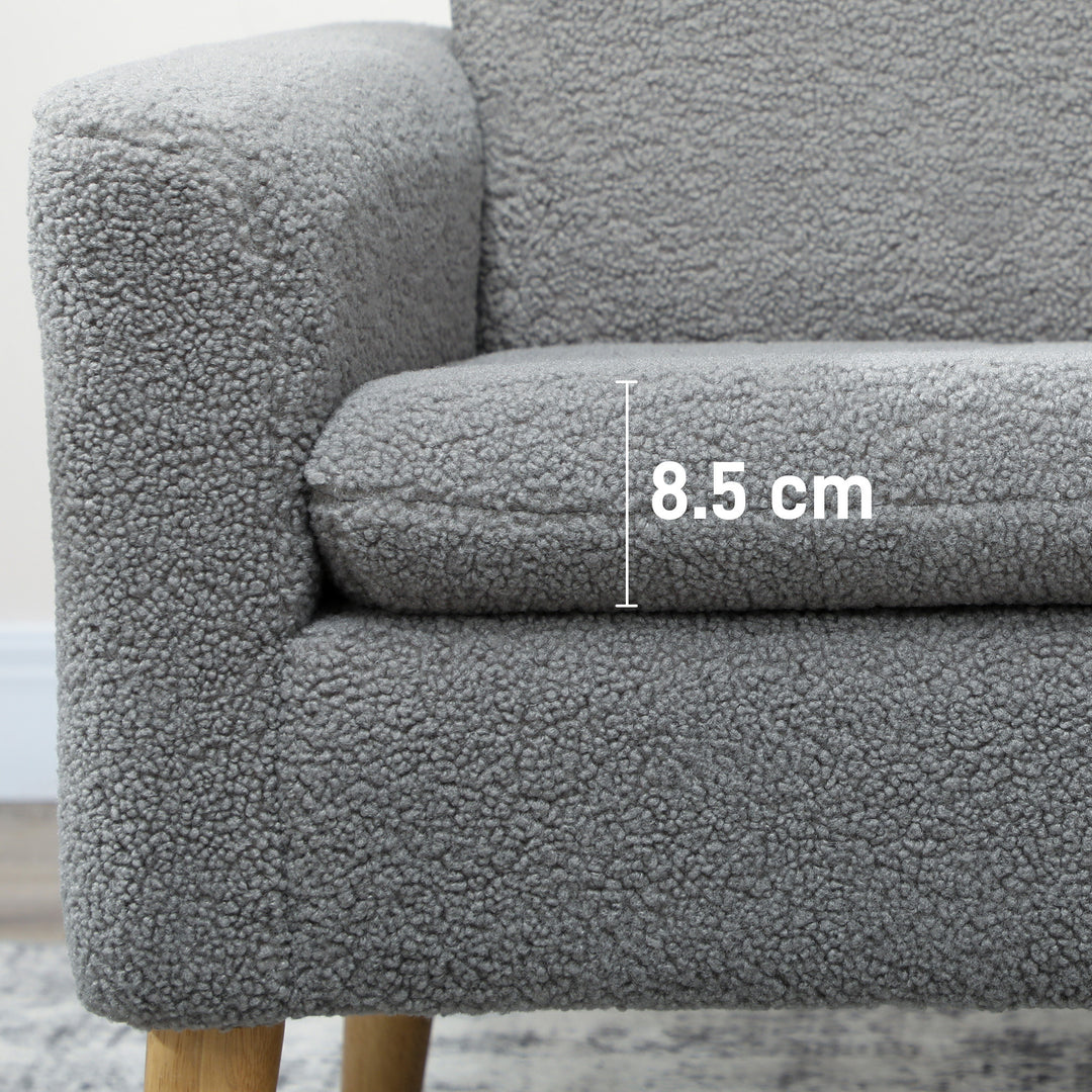 Armchair, Upholstered Accent Chair with Wood Legs and Wide Padded Seat, Teddy Occasional Chair, Grey