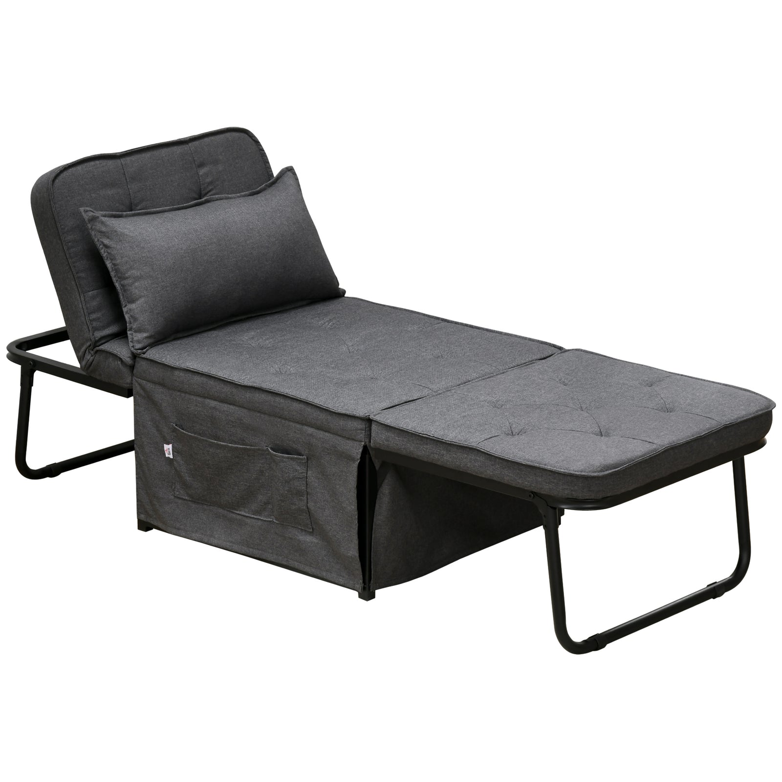 Fabric Sleeper Chair, Folding Chair Bed with Adjustable Backrest, Pillow, Side Pockets for Living Room, Charcoal Grey