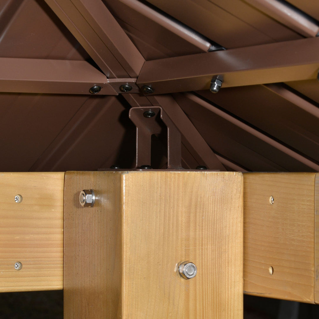 MCL 3x(3)M Outdoor Hardtop Gazebo Canopy with 2-Tier Roof and Solid Wood Frame, Outdoor Patio Shelter for Patio, Garden, Brown