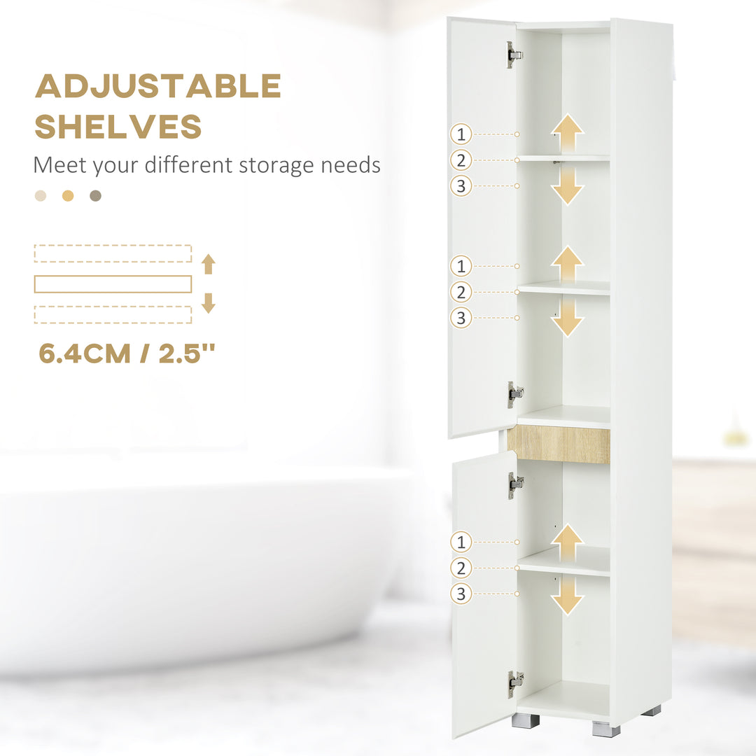 Tall Bathroom Cabinet with Adjustable Shelves, 5-Tier Modern Freestanding Tallboy with Storage Cabinets, White