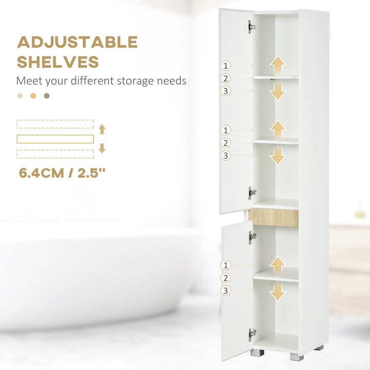 Tall Bathroom Cabinet with Adjustable Shelves, 5-Tier Modern Freestanding Tallboy with Storage Cabinets, White