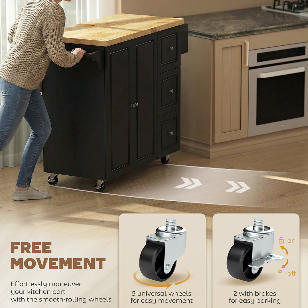 Kitchen Island on Wheels, Rolling Kitchen Storage Trolley with Drop Le