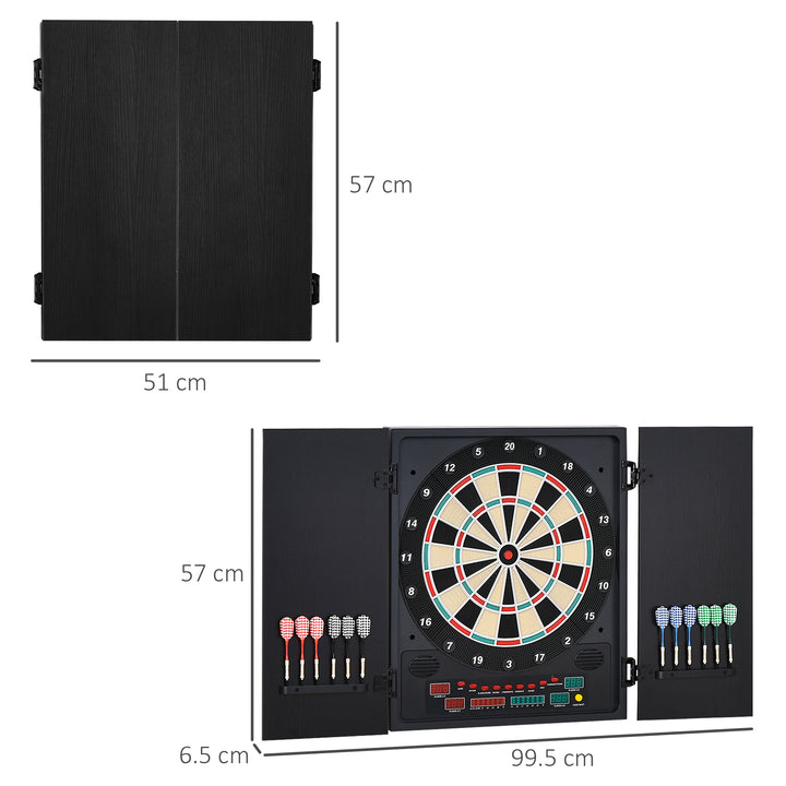 HOMCOM Electronic Dartboard In Case LED Scoreboard w/ 12 Darts 30 Heads Side Storage Cabinet Classic Game Family Fun Game Black White | Aosom UK