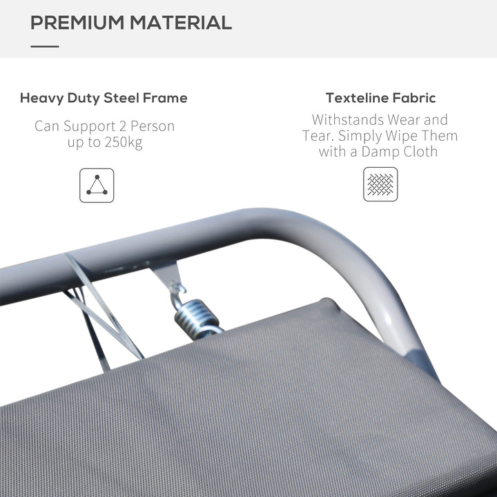 Rocking Sun Lounger, Double Garden Lounger Sunbed with Headrest Pillows, Texteline Outdoor Rocking Chair Swing Hammock Daybed with Metal Frame for Patio, Terrace, 212 x 175 x 60 cm, Grey