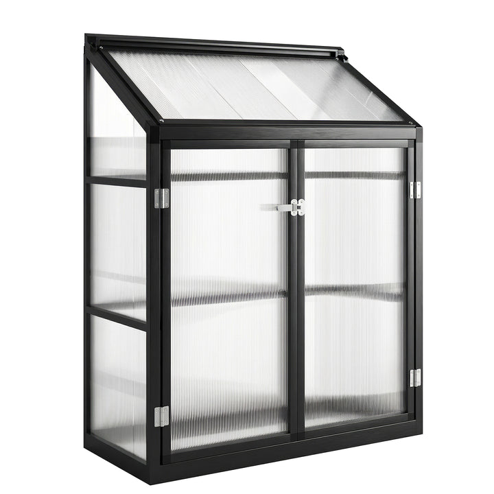 Polycarbonate Greenhouse with Hinged Door, Top Vent, Lean-to Green Hou