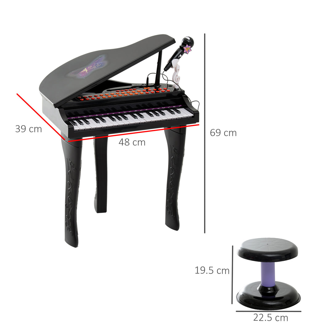 MCL 37 Keys Kids Mini Electronic Keyboard Children Grand Piano with Stool Microphone Light Musical Instrument Educational Game Toy Set (Black)