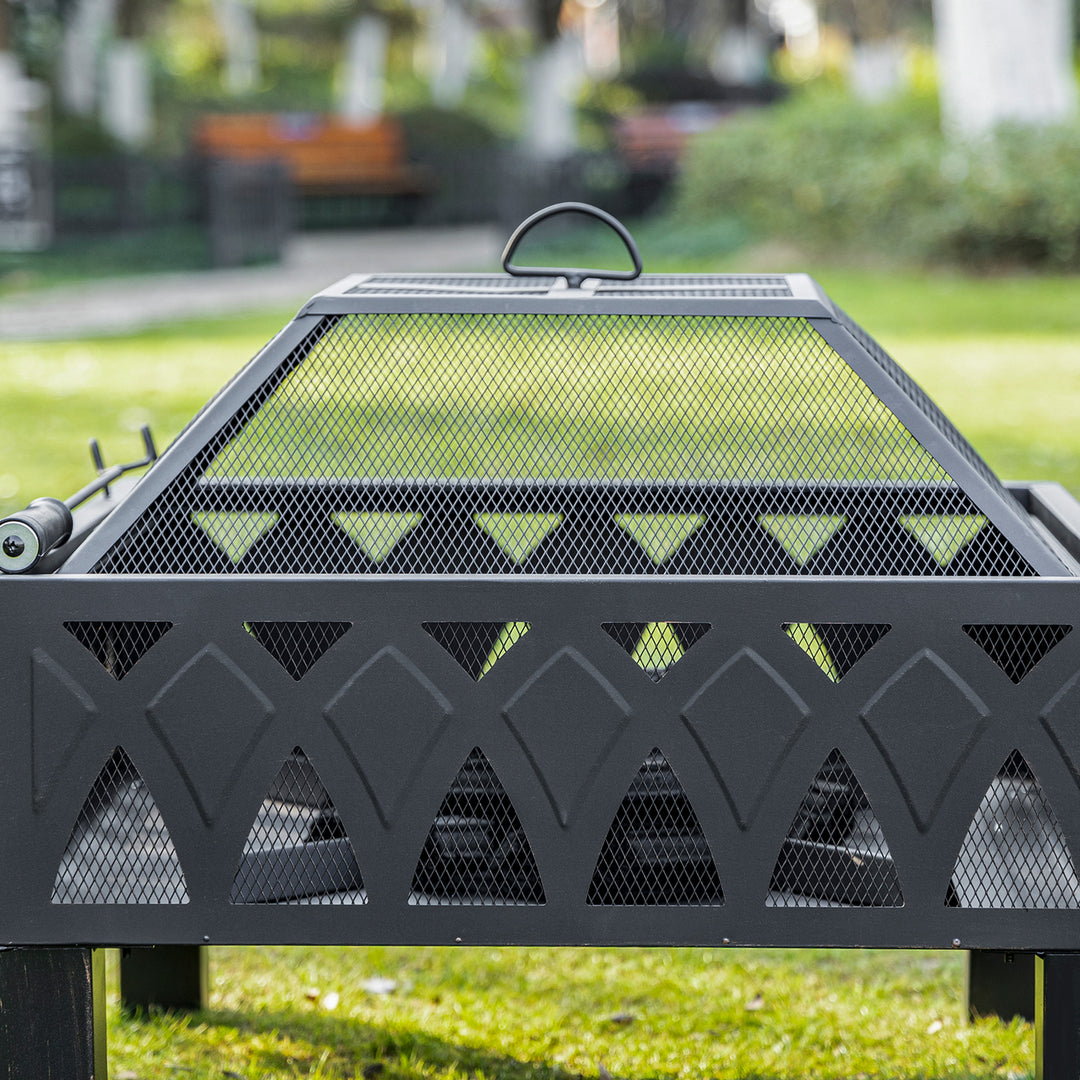 66cm Outdoor Fire Pit with Screen Cover, Wood Burner, Log Burning Firepit Bowl with Poker for Patio, Backyard, Black