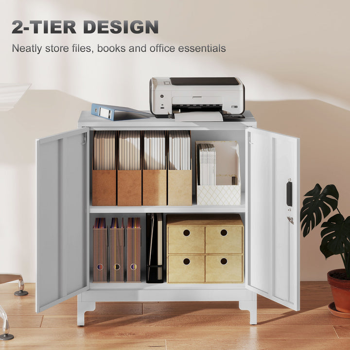 Lockable Metal Filing Cabinet, 2-Tier Storage Cupboard with Double Doo