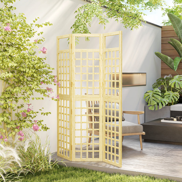 3-Panel Garden Privacy Screen, Freestanding Foldable Wooden Outdoor Divider/Trellis, Decorative Privacy Screen for Garden Patio Pool, 120 x 170 cm, Natural Wood Finish