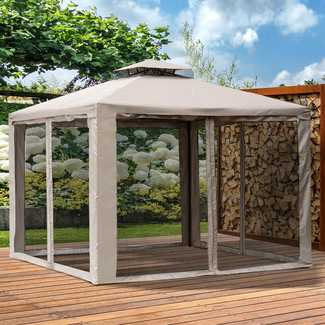 MCL Outdoor Gazebo, 2-tier Roof W/Netting, 295L x 295W x 263Hcm-Taupe