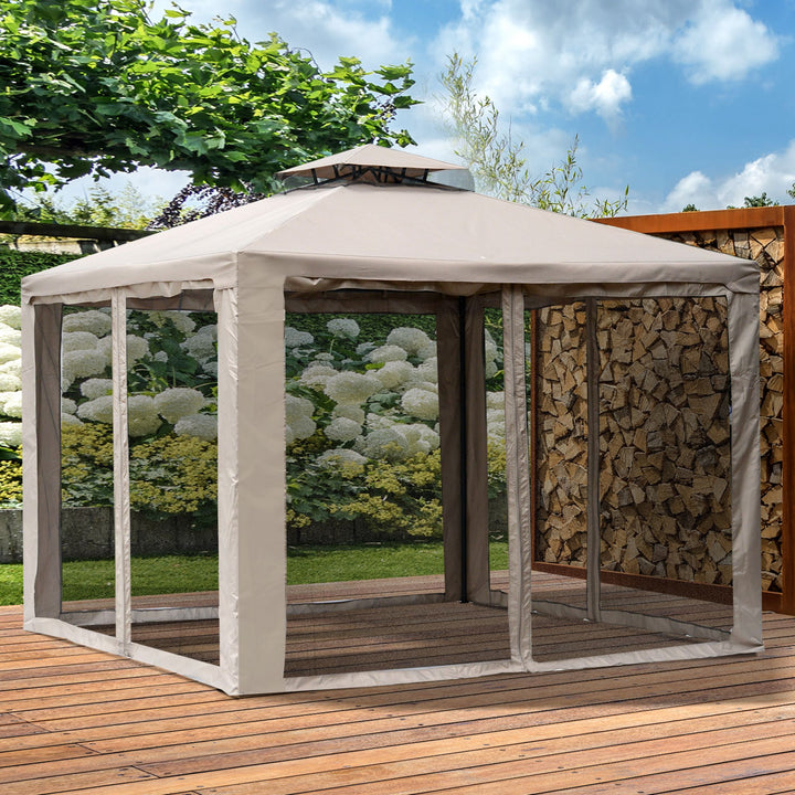 MCL Outdoor Gazebo, 2-tier Roof W/Netting, 295L x 295W x 263Hcm-Taupe