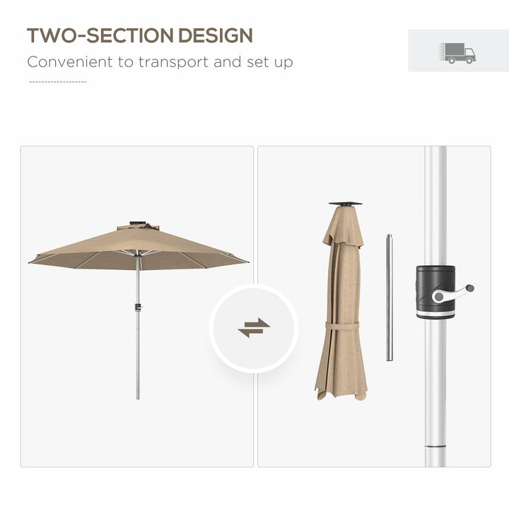 3m Parasol, with Solar-Powered LED Lights - Khaki