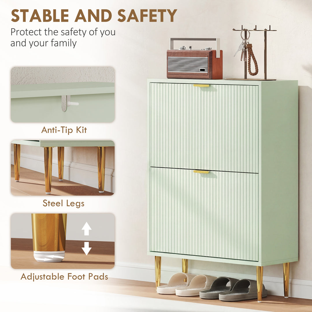 Elegant Two-Drawer Shoe Cabinet - Light Green