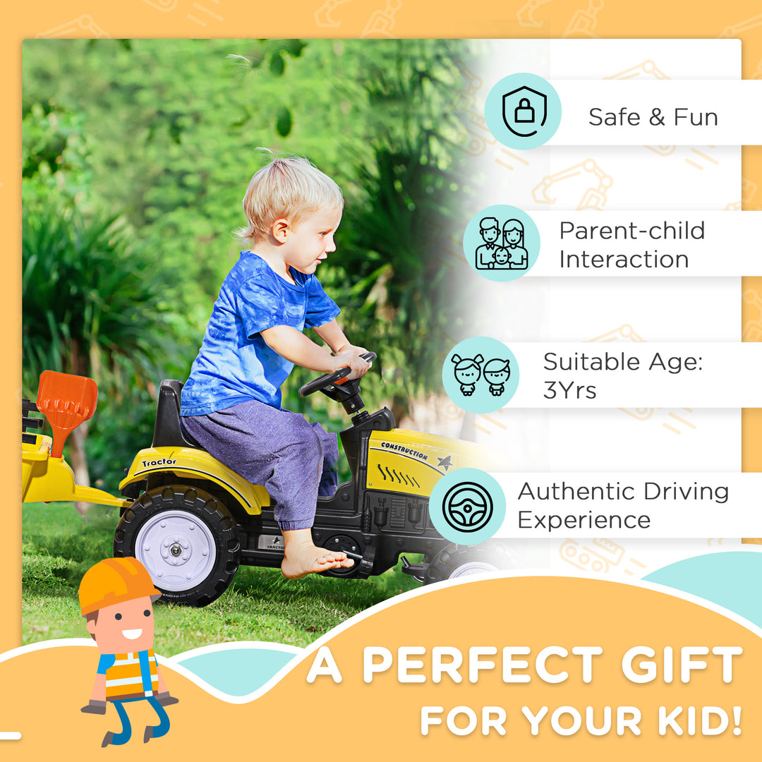 Kids Ride on Tractor with Back Trailer, Shovel & Rake, Horn, Four Wheels Tractor Toy for Child Toddler