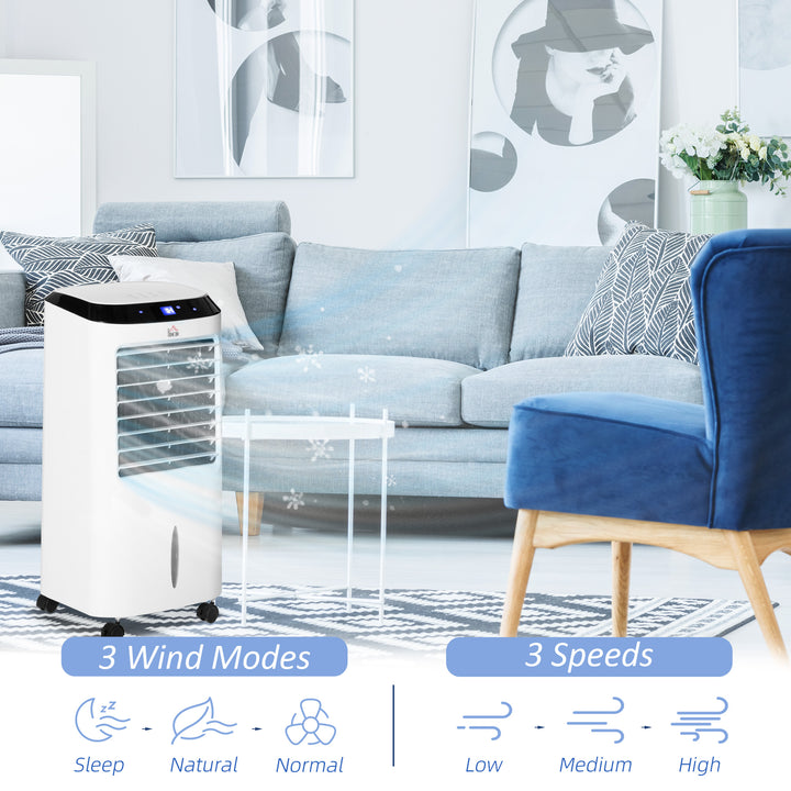Portable Air Cooler, Evaporative Anion Ice Cooling Fan Water Conditioner Humidifier Unit with 10L Water Tank, 3 Modes, 3 Speed, Remote, Timer, Oscillating for Home Quiet Bedroom, White