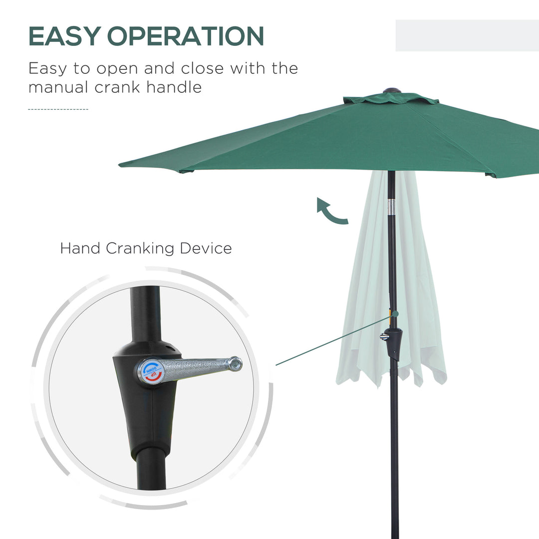2.6M Garden Parasol Umbrella with Tilt and Crank, Outdoor Sun Parasol Sunshade Shelter with Aluminium Frame, Green