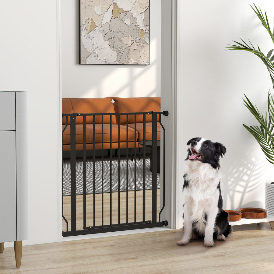 Extra Wide Dog Safety Gate, with Door Pressure, for Doorways, Hallways, Staircases - Black