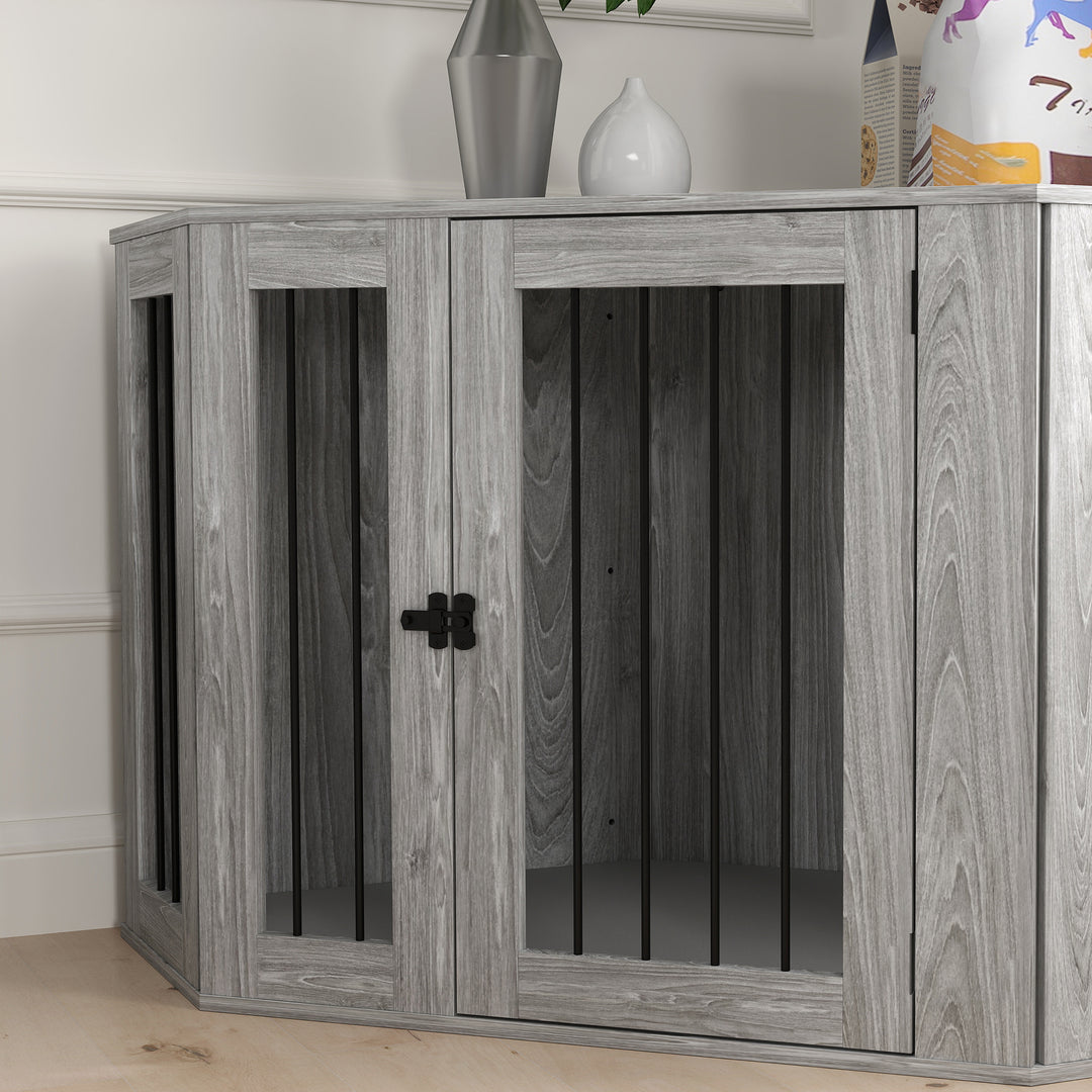Dog Crate Furniture Side Table, with Cushion, 122 x 61 x 71cm - Grey