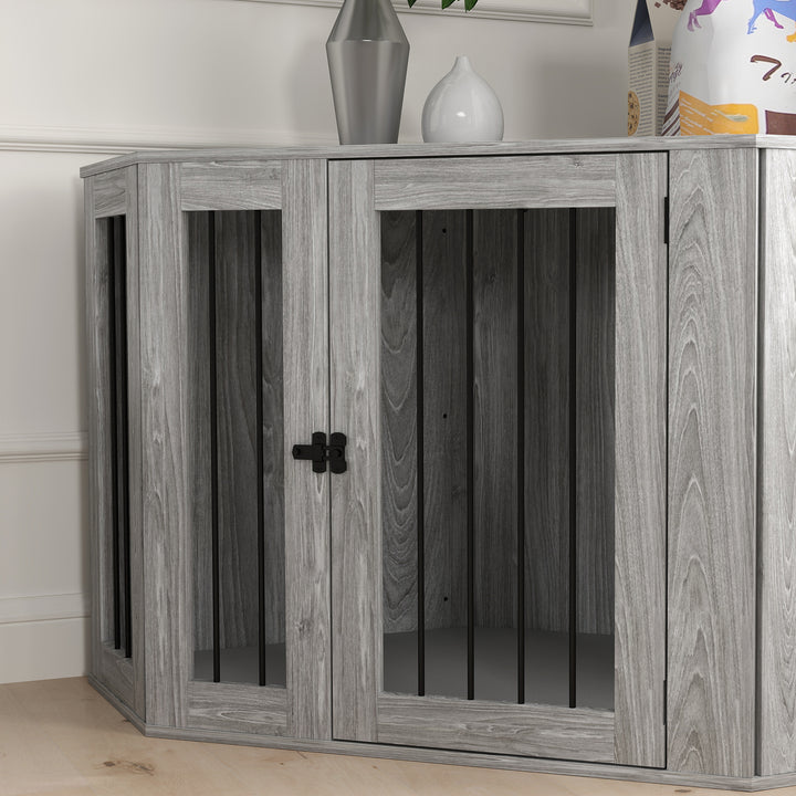 Dog Crate Furniture Side Table, with Cushion, 122 x 61 x 71cm - Grey