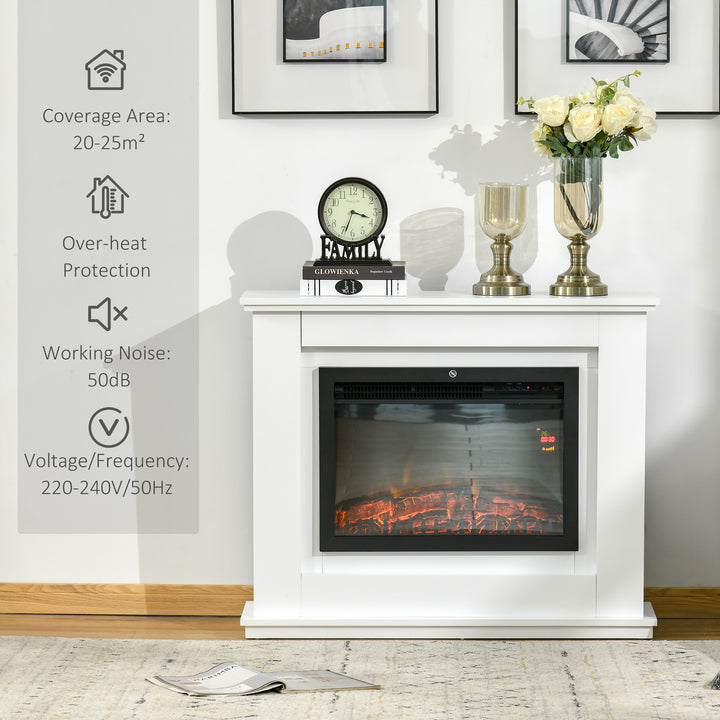 Electric Fireplace Suite with Remote Control, 1kW/2kW Freestanding Fireplace Heater with LED Flame Effect, Overheat Protection, 7-day Programmable Timer