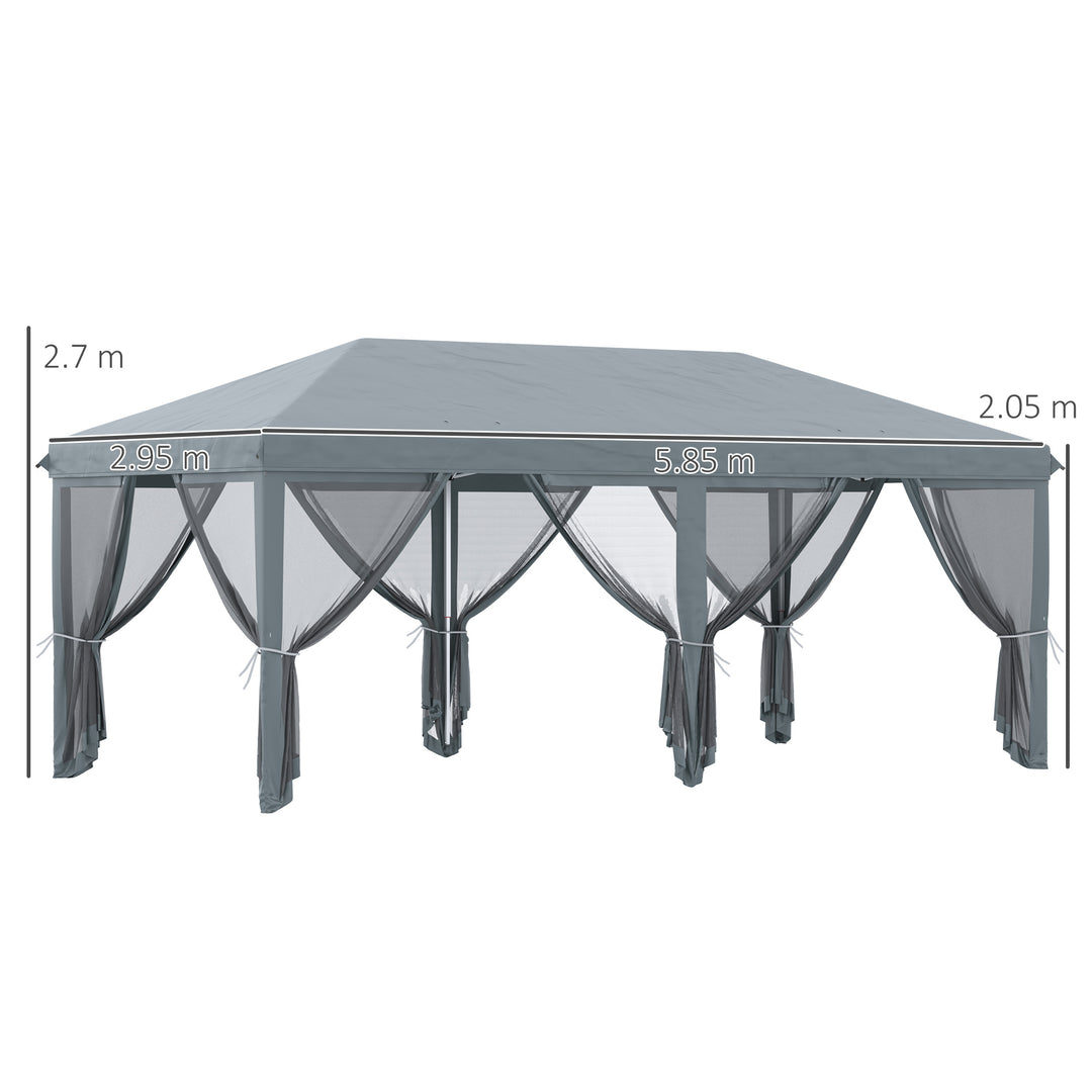 3 x 6m Pop Up Gazebo, Outdoor Canopy Shelter, Marquee Party Wedding Tent with 6 Mesh Walls and Carry Bag, Grey