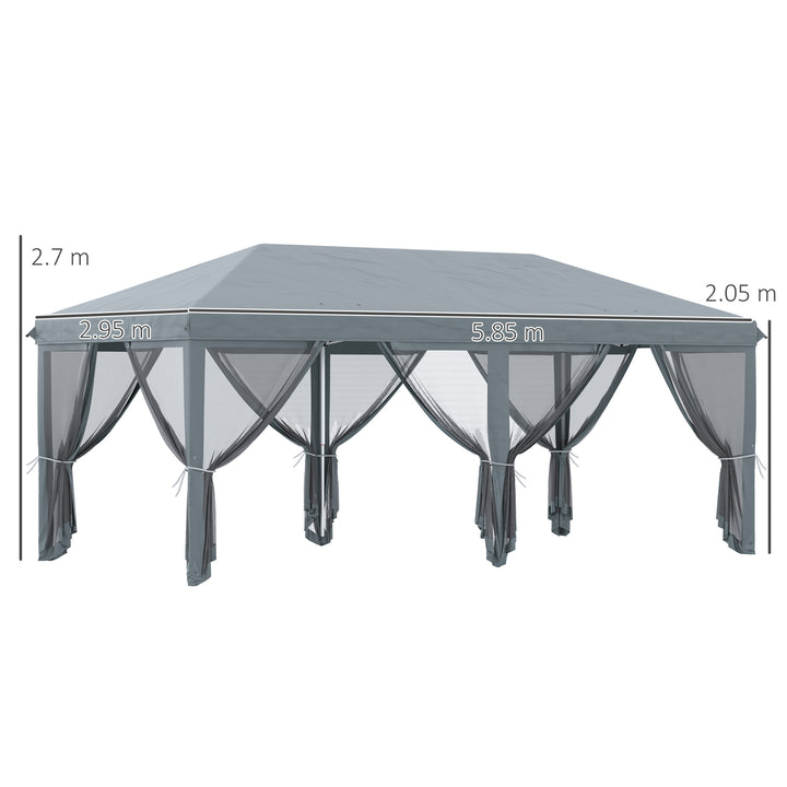 3 x 6m Pop Up Gazebo, Outdoor Canopy Shelter, Marquee Party Wedding Tent with 6 Mesh Walls and Carry Bag, Grey