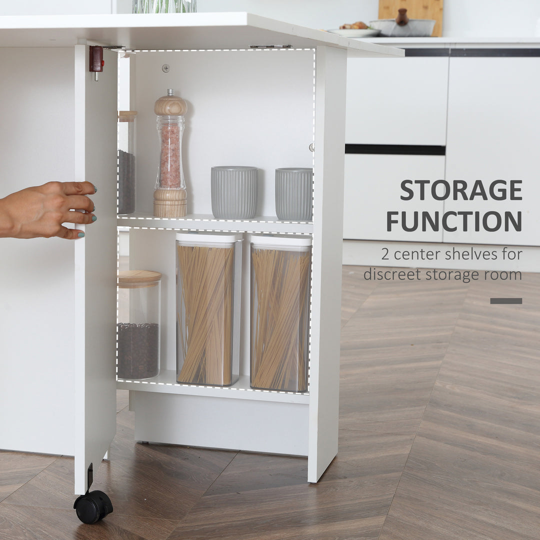 MCL Folding Dining Table, Drop Leaf Table with 2-Tier Shelves, Rolling Casters, for Small Spaces, Kitchen, White