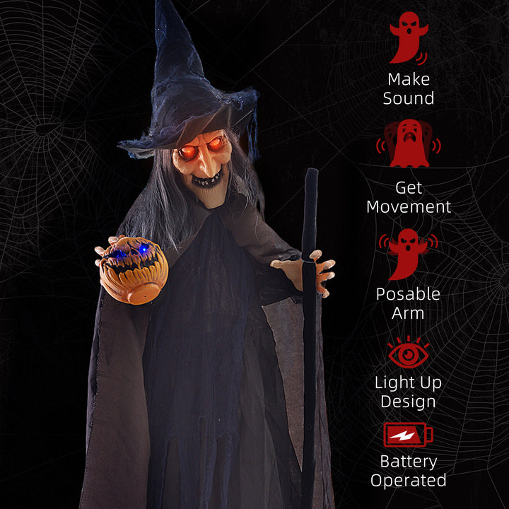 6'2" Witch with Broomstick Halloween Animatronic, with Glowing Eyes