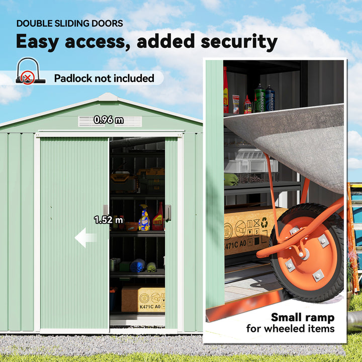 7 x 4ft Metal Garden Shed, Outdoor Storage Tool House with Ventilation Slots, Foundation Kit and Lockable Double Doors, Light Green