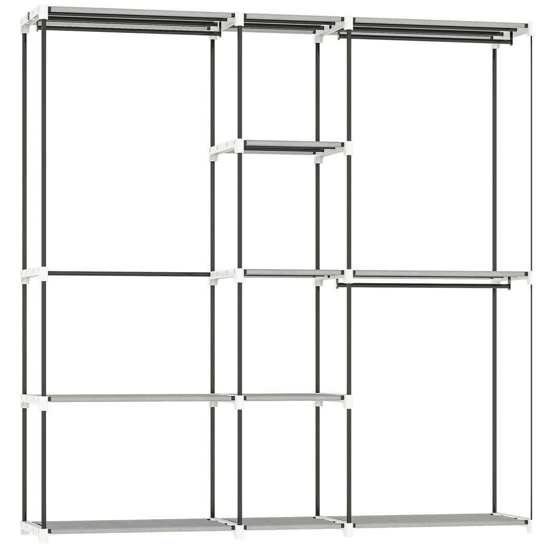 Portable Wardrobe, Open Clothes Wardrobe with 8 Shelves, 3 Hanging Rai