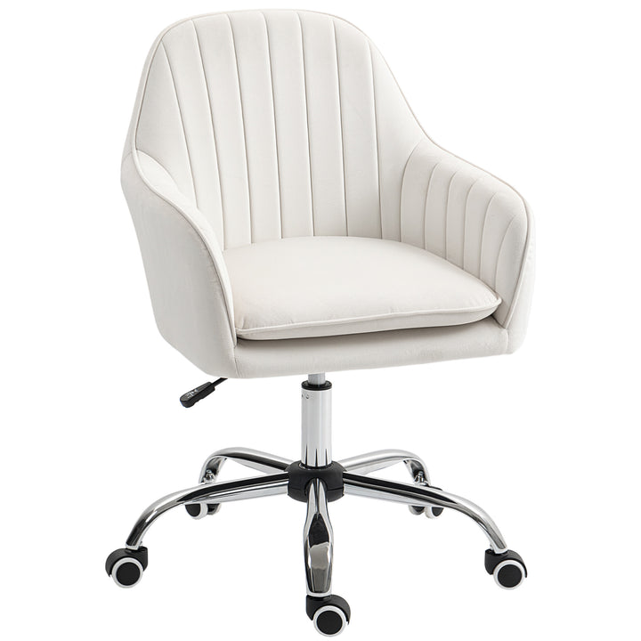 Velvet-Feel Office Chair with Adjustable Height and Wheels - Cream White