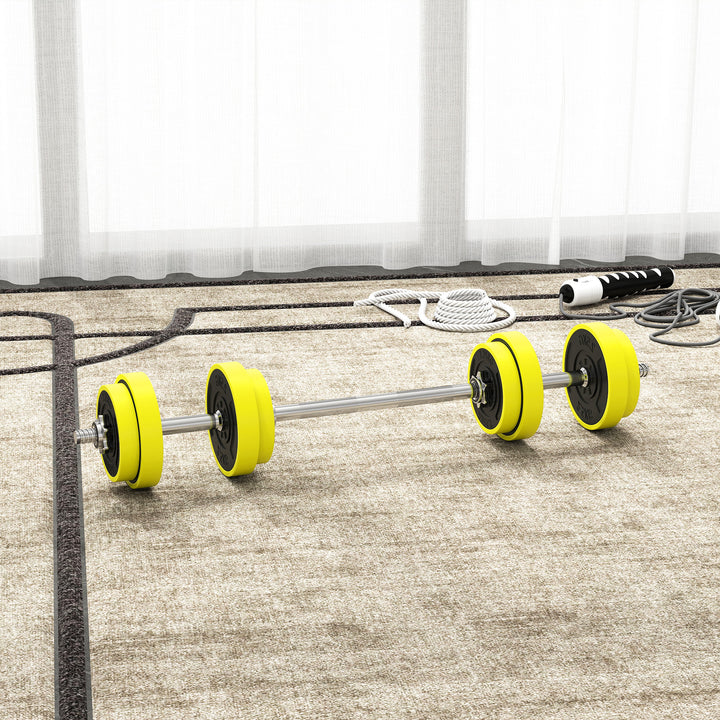 20KGS 2-In-1 Dumbbell & Barbell Adjustable Set Strength Muscle Exercise Fitness Plate Bar Clamp Rod Home Gym Sports Area, Yellow