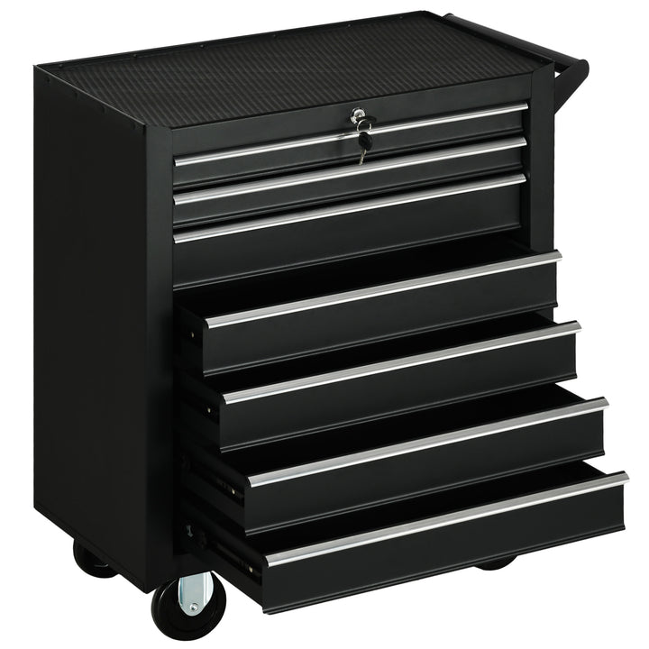 DURHAND Roller Tool Cabinet Storage Chest Box 7 Drawers Roll Wheels Garage Workshop Matte Black | Aosom UK