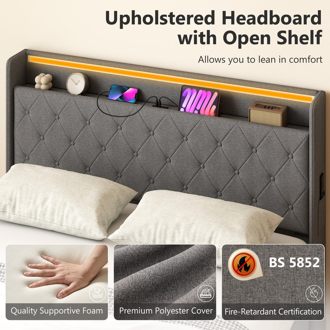 5ft King Bed Frame with Headboard, Platform Bed Frame with Hydraulic S