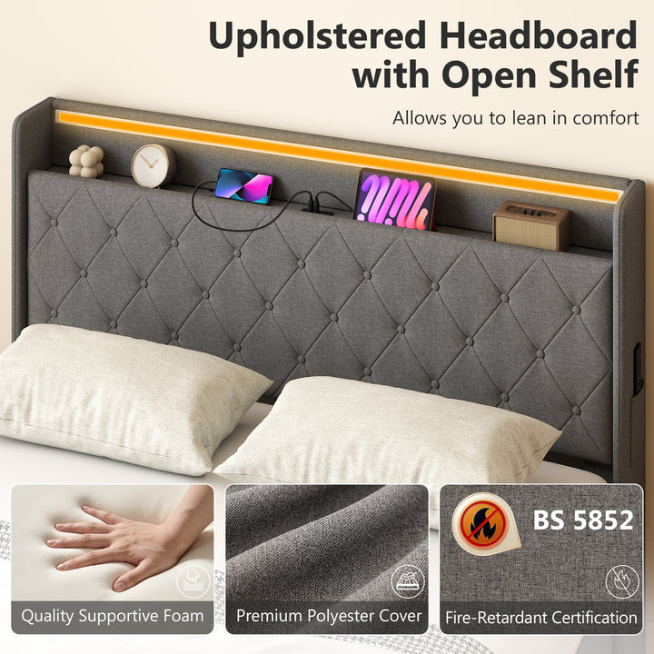 5ft King Bed Frame with Headboard, Platform Bed Frame with Hydraulic S