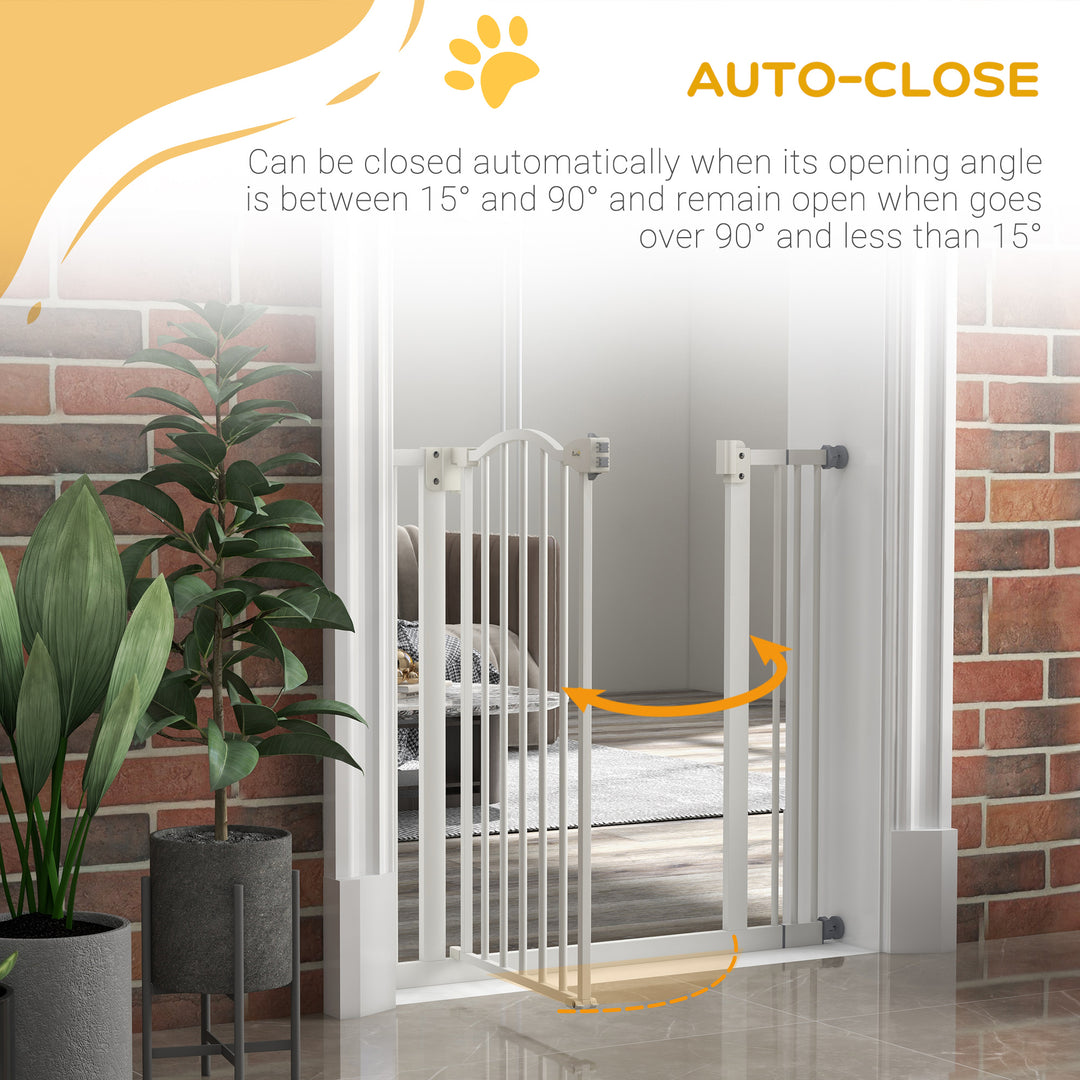 PawHut Metal 74-87cm Adjustable Pet Gate Safety Barrier w/ Auto-Close Door White | Aosom UK