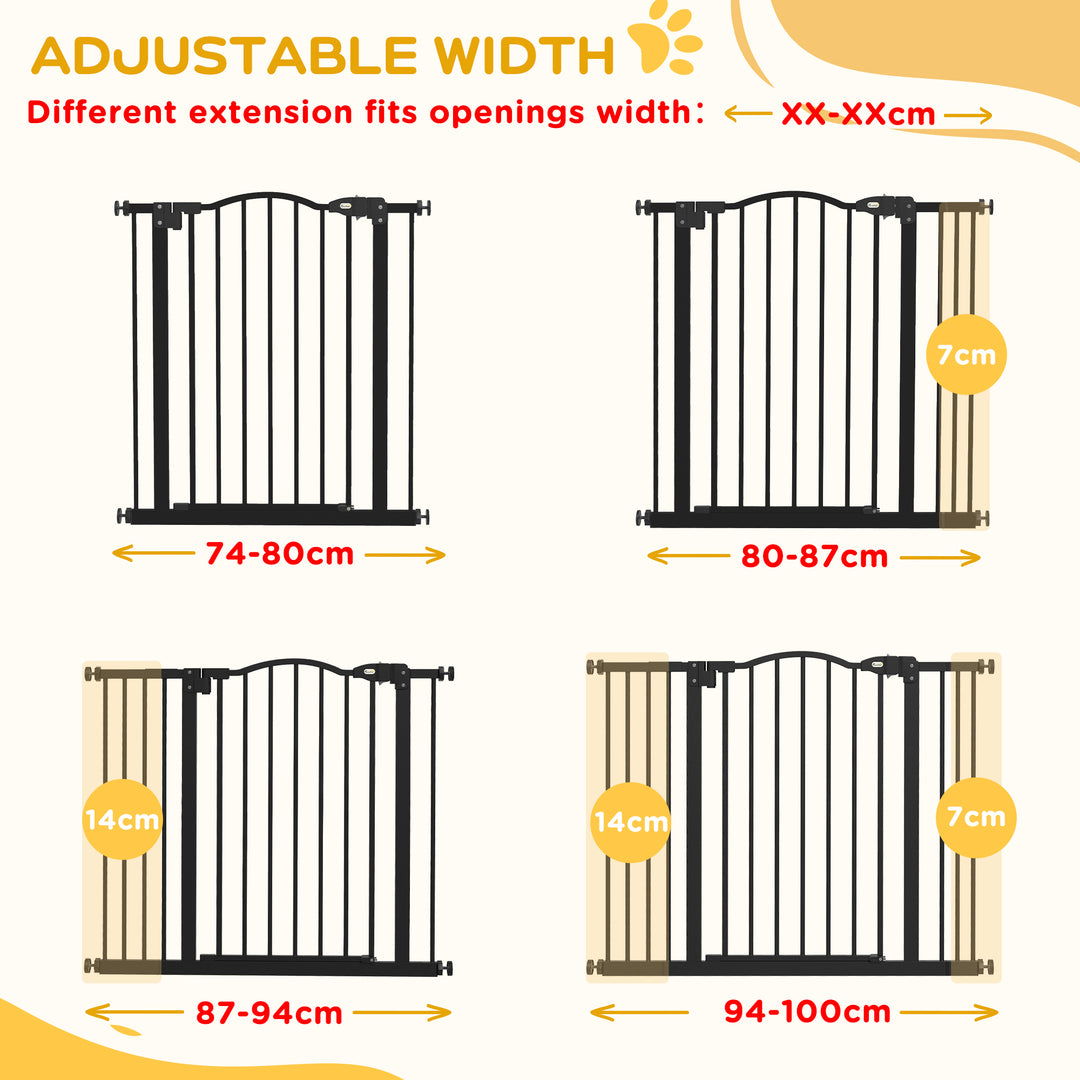 Metal 74-100cm Adjustable Pet Gate Safety Barrier w/ Auto-Close Door Black