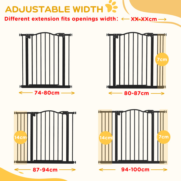 Metal 74-100cm Adjustable Pet Gate Safety Barrier w/ Auto-Close Door Black