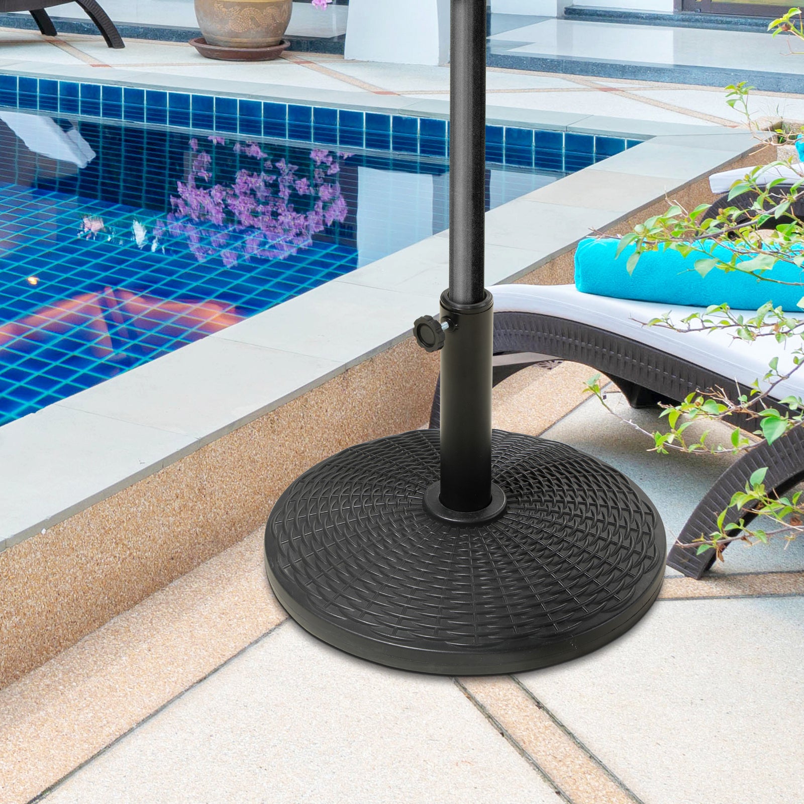 11.5 kg Plastic and Cement Rattan Pattern Parasol Base - Black