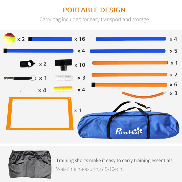 Eight-Piece Dog Agility Equipment Set with Weave Poles, Jump Ring, Hurdle, Pause Box, Training Shorts, Bag, Orange