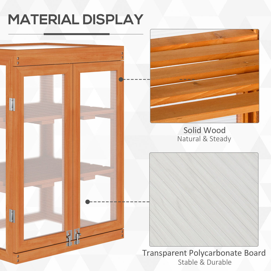 Outsunny 3-tier Wood Greenhouse Garden Polycarbonate Cold Frame Grow House w/ Storage Shelf for Plants, Flowers, Orange | Aosom UK