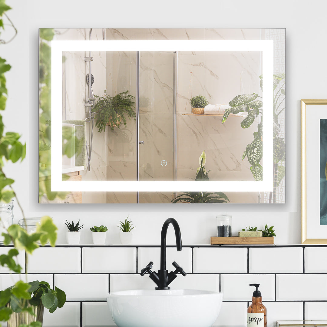 MCL 80x60cm LED Bathroom Mirror Wall Mounted Vanity Light Illuminated w/ Touch Switch Accessories Home Furnishings