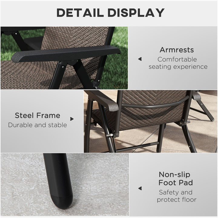 Set of Four Folding Garden Chairs, with Seven-Position Adjustable Backs, Dark Brown