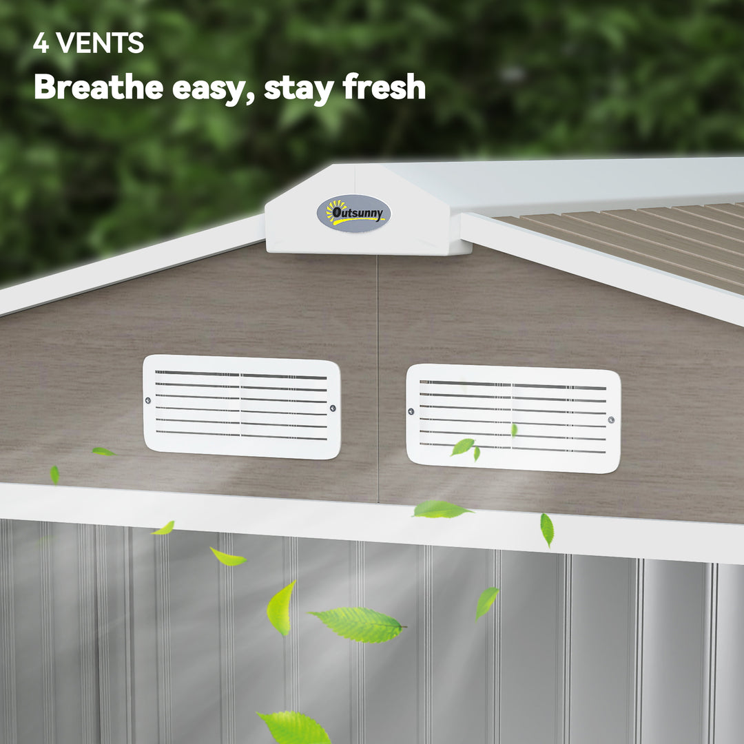 7 x 4ft Metal Garden Storage Shed with Vents, Floor Foundation Kit and Lockable Double Doors, Light Brown