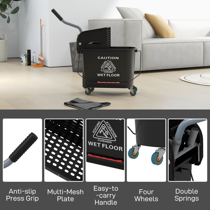 20L Compact Mop Bucket on Wheels, with Water Separation Panel - Black
