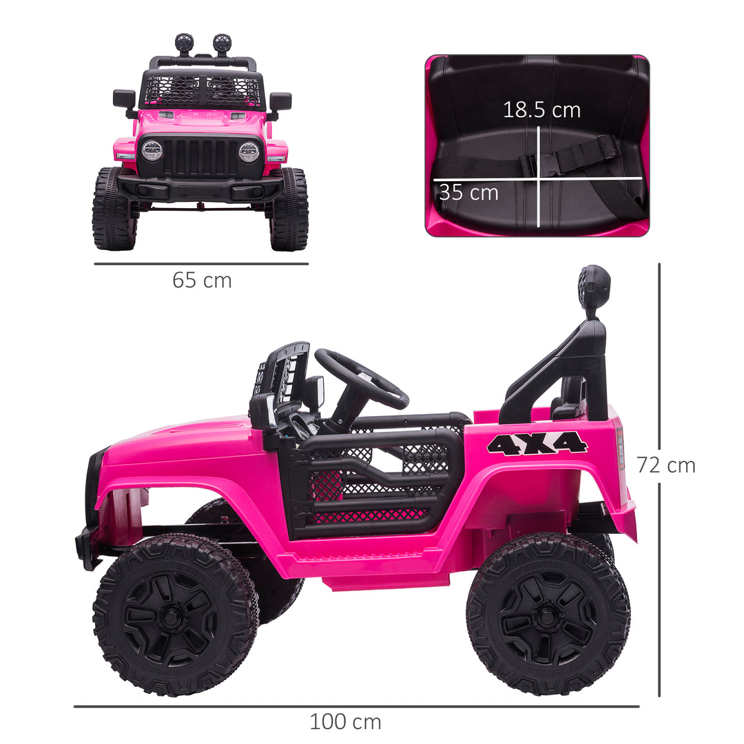 HOMCOM 12V Battery-powered 2 Motors Kids Electric Ride On Car Truck Off-road Toy with Parental Remote Control Horn Lights Suspension Wheels Pink