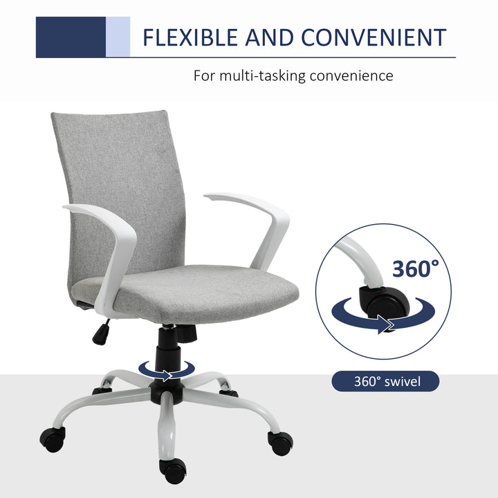 Office Chair Linen Swivel Computer Desk Chair Home Study Task Chair with Wheels, Arm, Adjustable Height, Light Grey