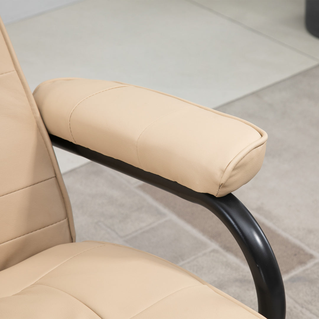 Swivel Recliner Chair and Footstool, Faux Leather Massage Recliner Armchair with Remote Control and Round Wrapped Base, Cream