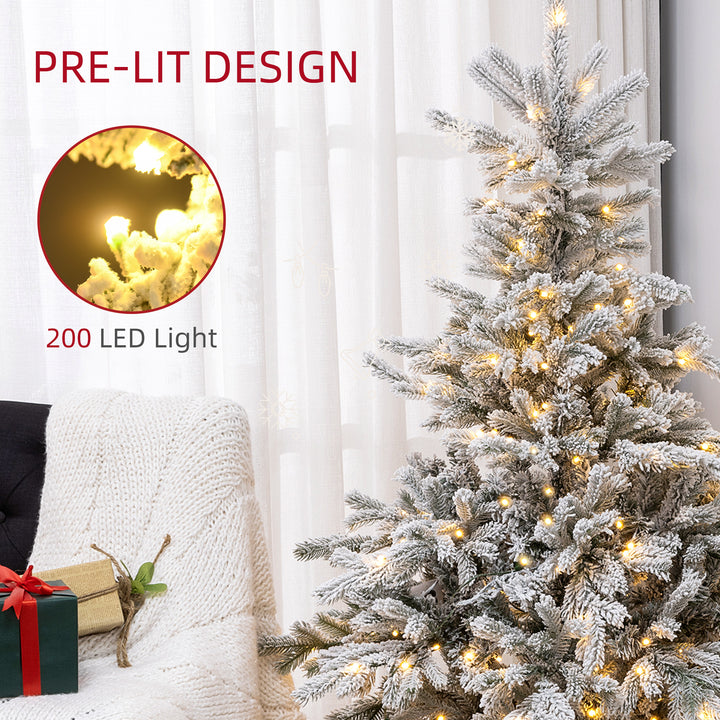 HOMCOM 5ft Prelit Snow Flocked Artificial Christmas Tree with Warm White LED Light and 931 Tips, Metal Base, Snowy Realistic Xmas Tree